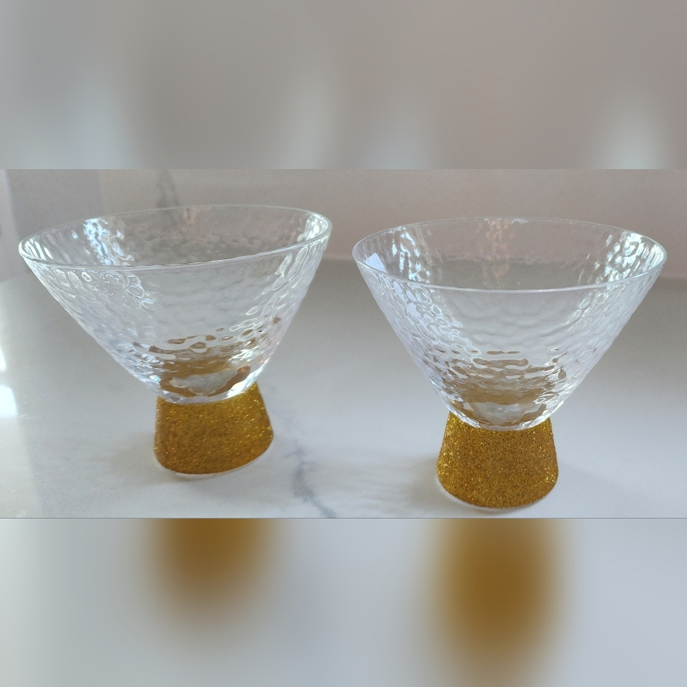 Slant Collection Clear Hammered Martini Cocktail Glasses Set Of 2 New With Tags